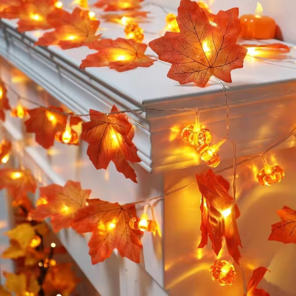 Halloween Led String Lights Orange - 59 Zoll/118 Zoll Halloween Kürbis Ahornblätter