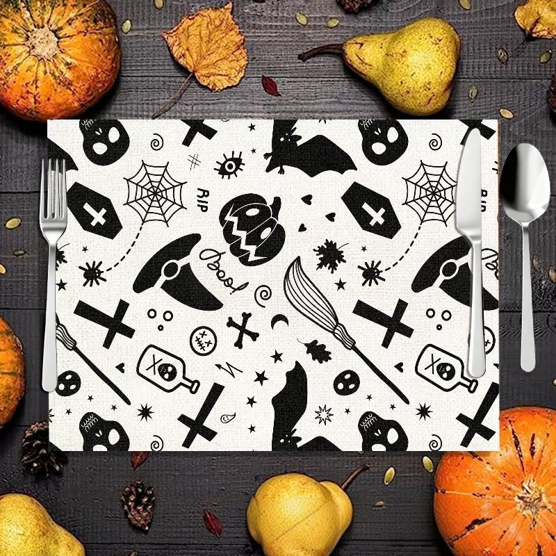 Spider Web Halloween Decoration - VIKAMA 2/4/6 Stück Halloween-Tischsets mit Skelett-,