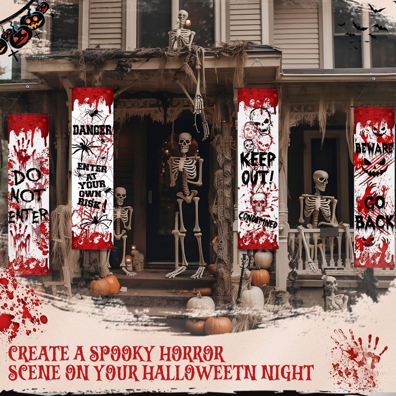 Halloween Skeleton Decoration - VIKAMA Halloween Haustür-Abdeckung Horror Blut-Handabdruck Skelett