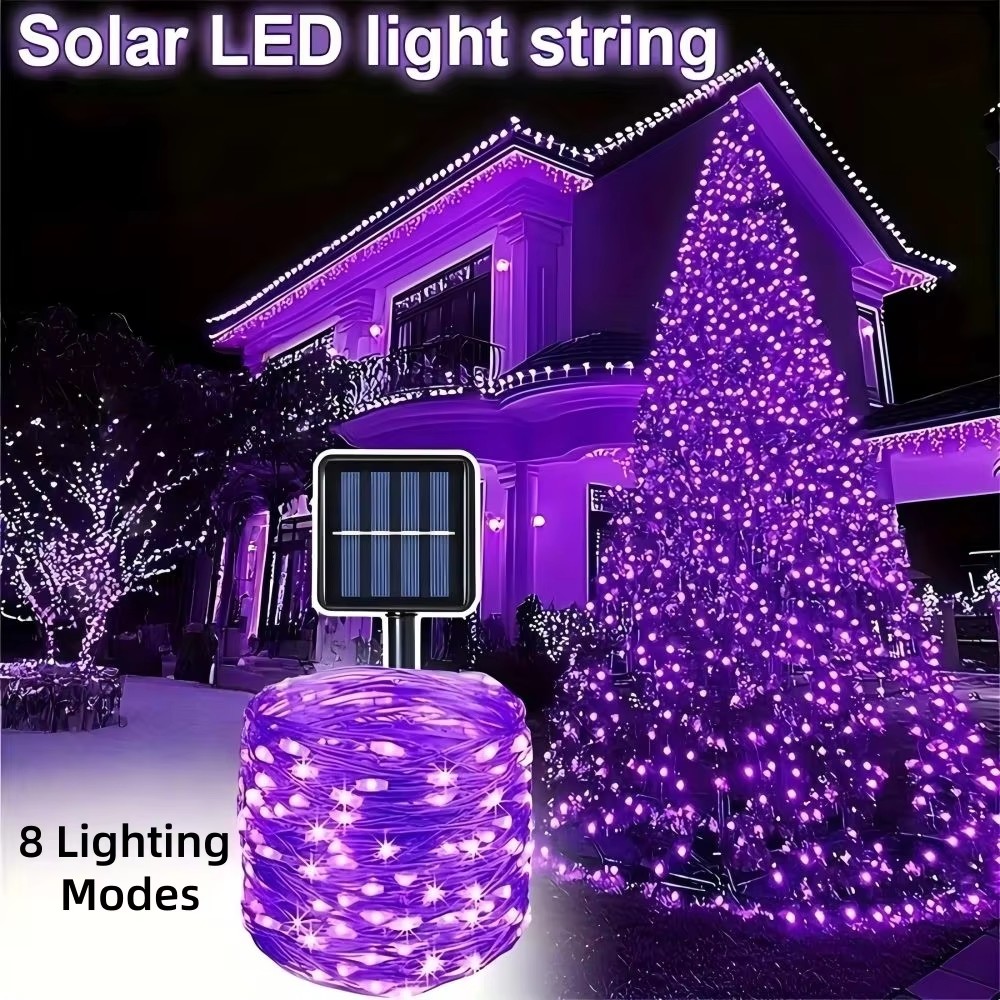 Halloween Led String Lights Orange - 1/2PC12M100LED Halloween-Dekoration Solar-LED-Kupferdraht-Lichterkette, Lila/Orangefarbenes Licht, für