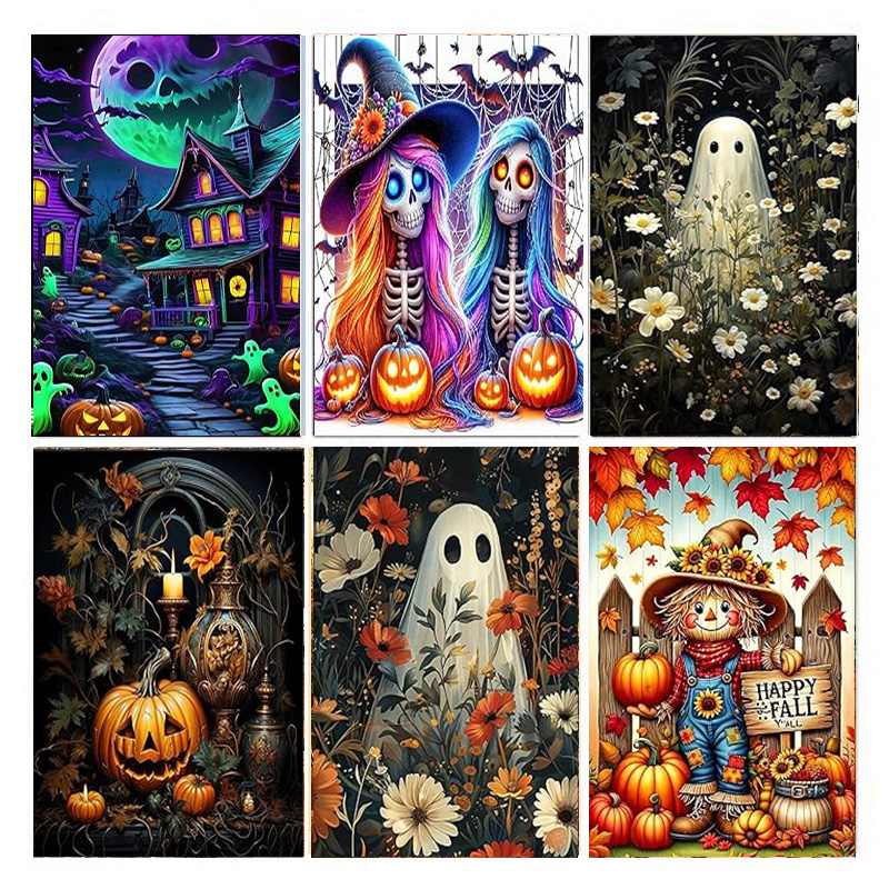 Halloween Skeleton Decoration - AB Diamant-Malerei, Halloween, bunter Totenkopf, 5D-Diamant-Malerei-Set