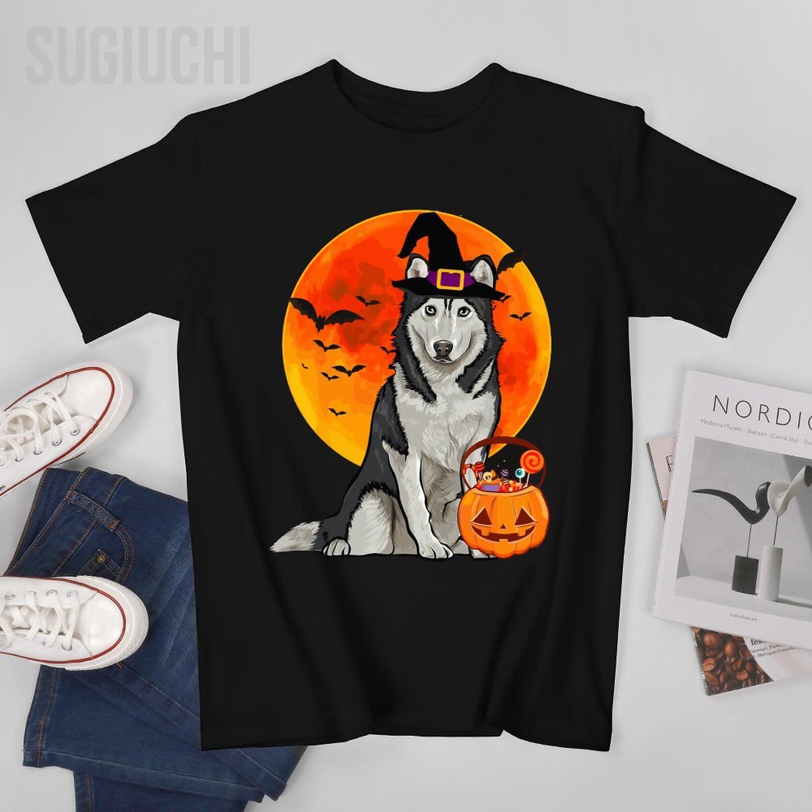 Pumpkin Lantern Halloween - Unisex Herren Hund Halloween Siberian Husky