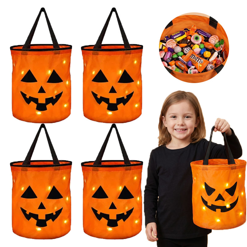 Halloween Pumpkin Decor Led - 1-10 Stück LED Halloween-Kürbis-Korb, leuchtende Süßigkeiten-Tasche