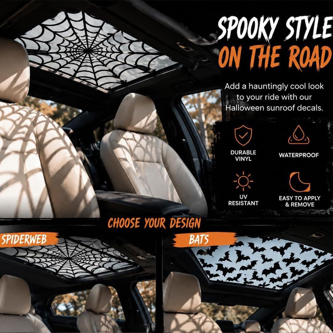 Auto-Schiebedach-Aufkleber, Ha – Spider Web Halloween Decoration Bewertung und Preis