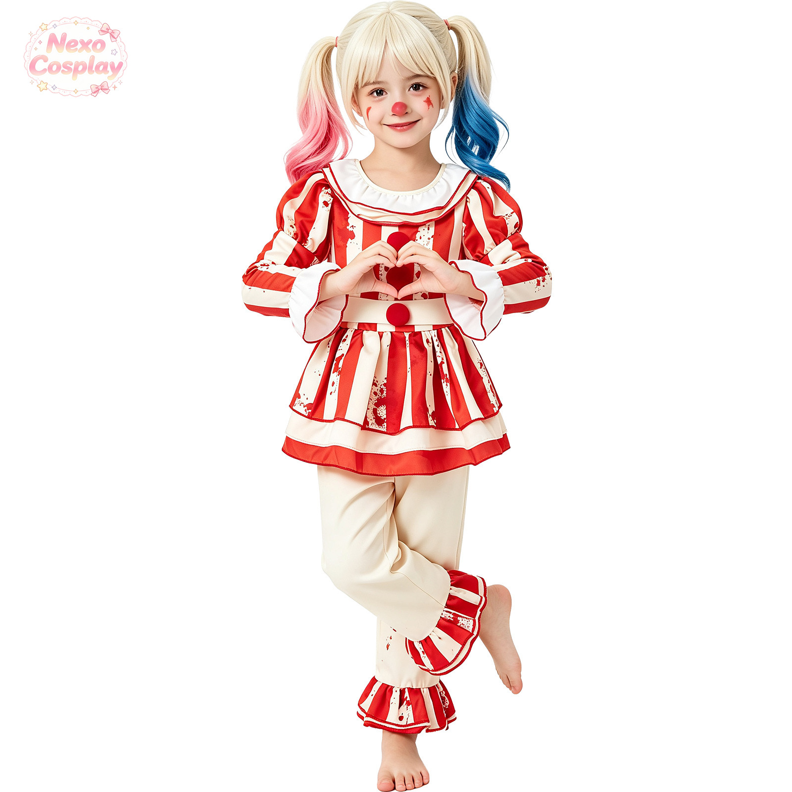 Rot-weiß gestreifter Horror-Cl – Halloween Costume Kids Bewertung und Preis