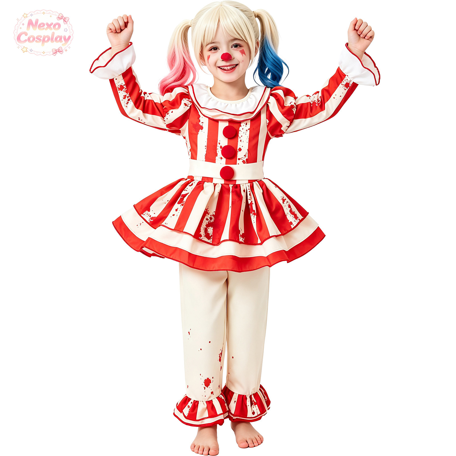 Rot-weiß gestreifter Horror-Cl – Halloween Costume Kids Bewertung und Preis